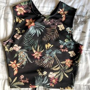 flower print black top, size M